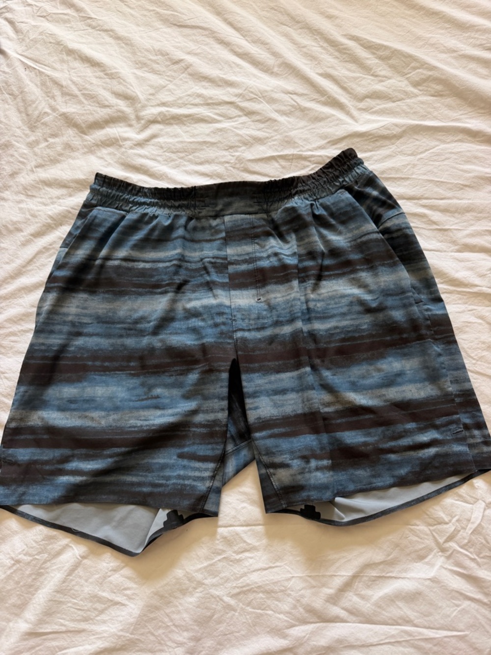 lululemon athletica Blue and Black Striped Men's Athletic Shorts